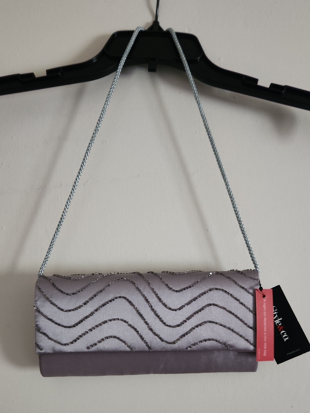 Elegant Silver Gray Evening Clutch with Chain Strap